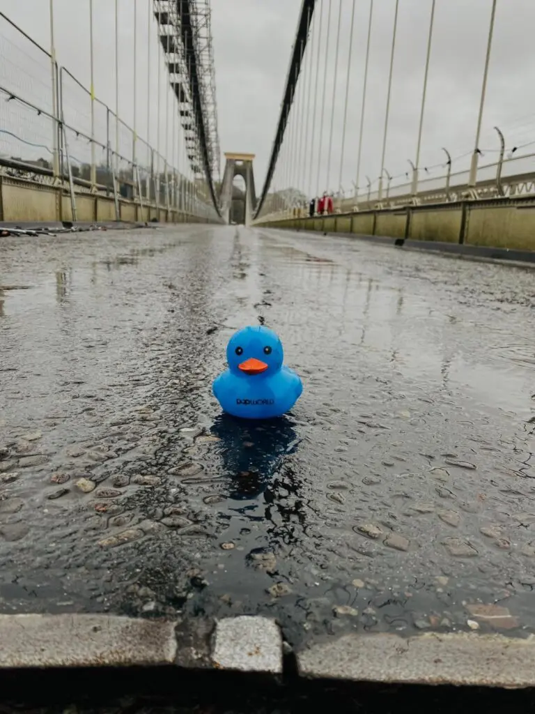 A rubber duck sits on the bridge