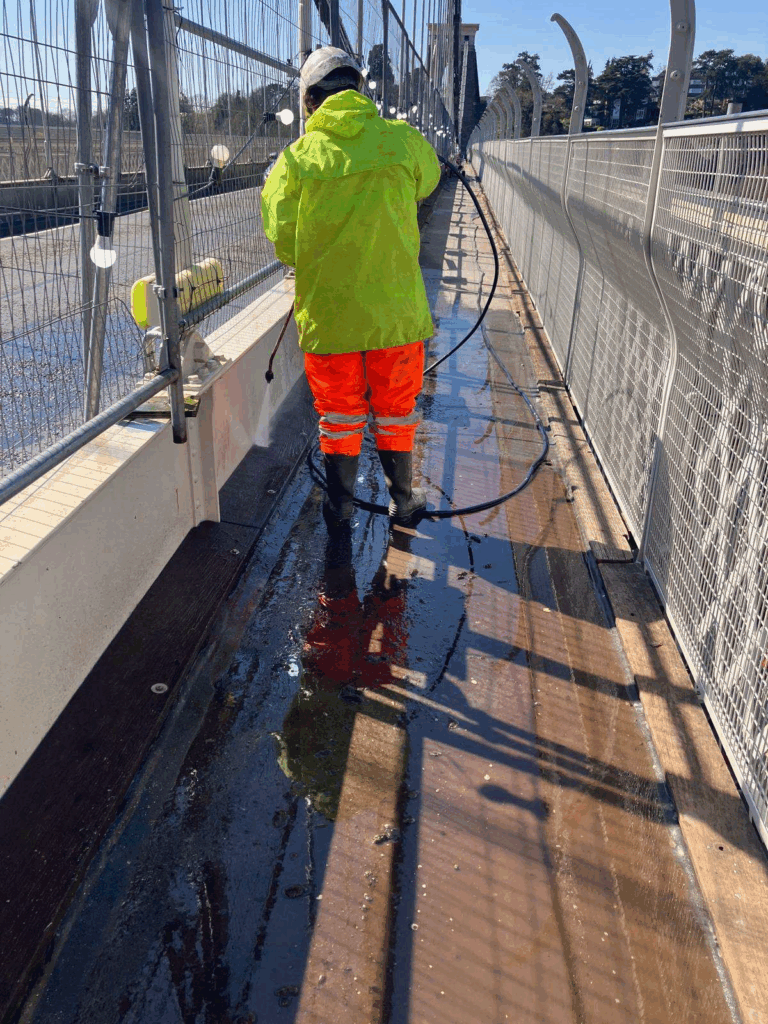 Jetwashing the footway
