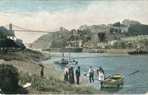 Coloured early 20th century postcard showing passengers getting disembarking Rownham Ferry